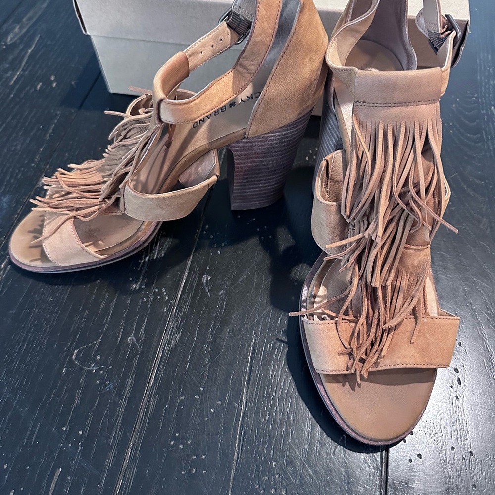 Lucky Brand Tan Fringe Heeled Sandals